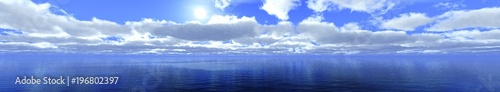 panorama of the sea sunset, a cloud above the water 3D rendering 