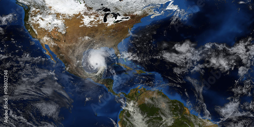 Fototapeta Naklejka Na Ścianę i Meble -  Extremely detailed and realistic high resolution 3D illustration of a hurricane. Shot from Space. Elements of this image are furnished by Nasa.