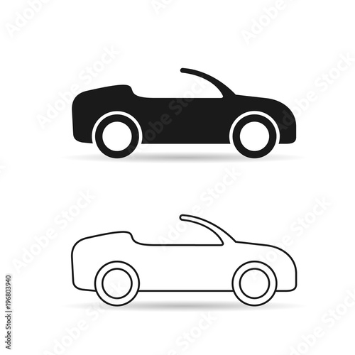 Cabriolet Car Icon set. Vector isolated simple convertible car symbol