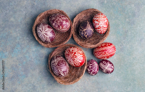 Easter decoupage eggs in nest