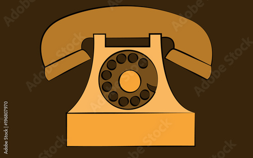 Yellow stationary old retro vintage antique hipster phone with snorkel and disk on brown background. Vector illustration