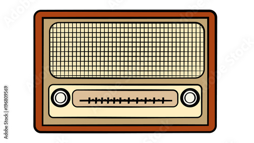 Old wooden brown retro vintage antique hipster obsolete music radio on white background. Vector illustration