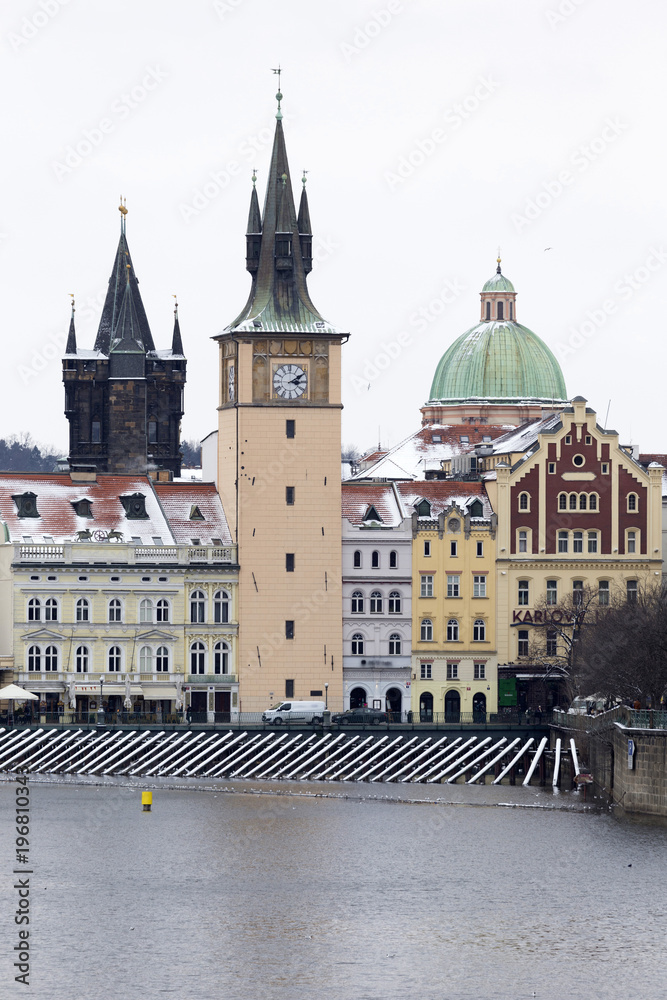 Snowy freeze Prague Old Town, Czech republic