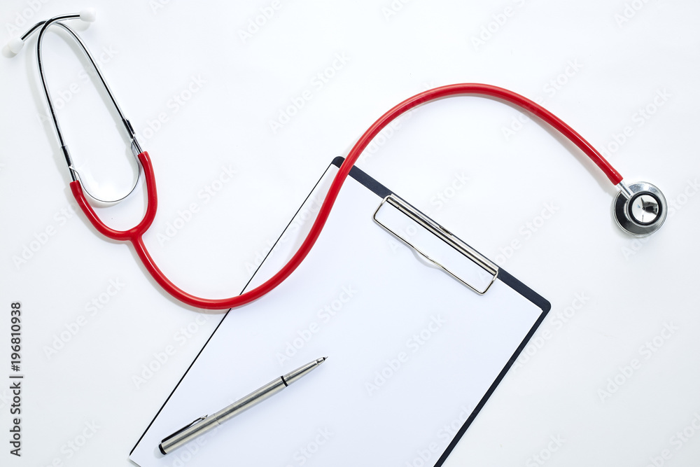 clipboard with red stethoscope and pen clipboard with red stethoscope and pen