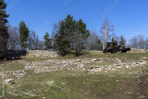 Ruins of the medieval fortress Krakra from the period of First Bulgarian Empire near city of Pernik, Bulgaria photo