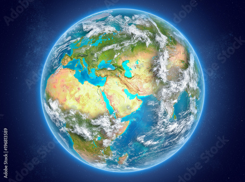 Fototapeta Naklejka Na Ścianę i Meble -  Kuwait on planet Earth in space