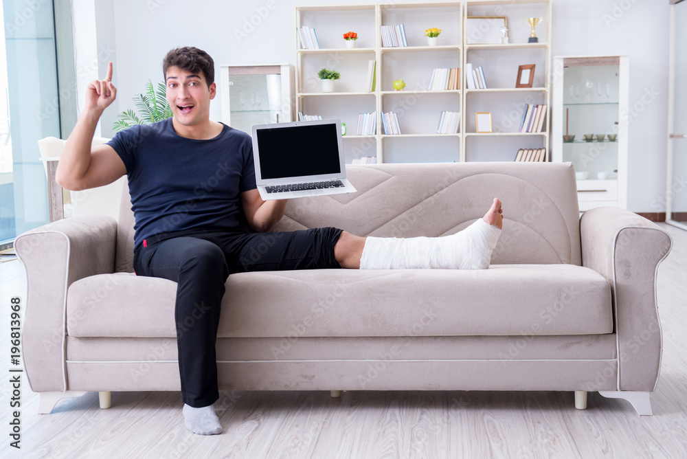 Man with broken leg recovering at home Man with broken leg recovering at home