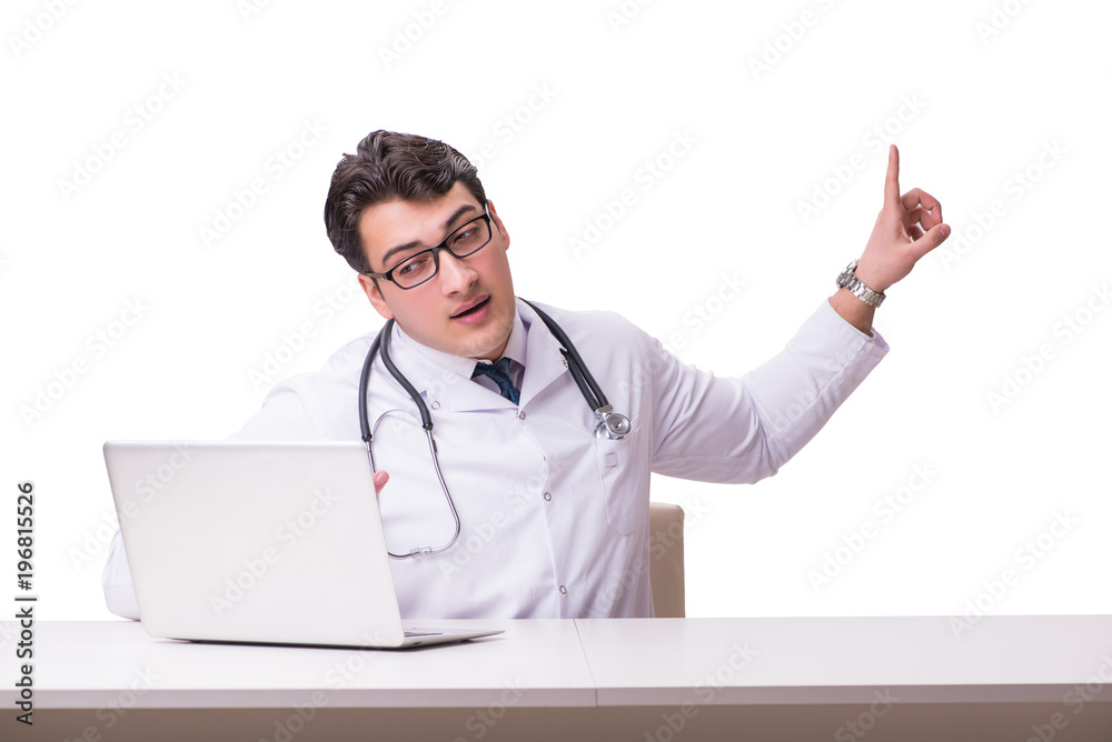 Doctor in telemediine mhealth concept on white Doctor in telemediine mhealth concept on white