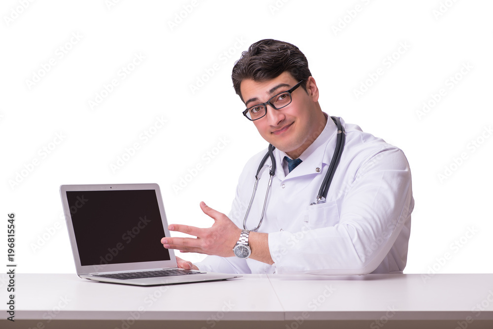 Doctor in telemediine mhealth concept on white Doctor in telemediine mhealth concept on white