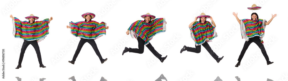 Handsome man in vivid poncho isolated on white Handsome man in vivid poncho isolated on white