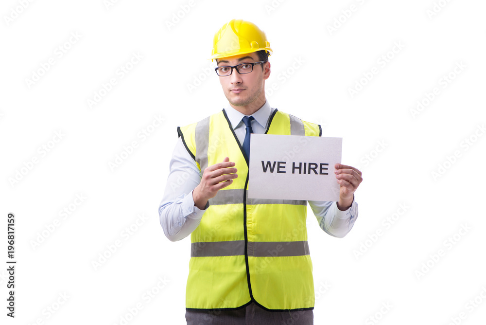 Construction supervisor in recrtuiment concept isolated on white