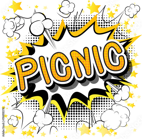Picnic - Comic book style word on abstract background.