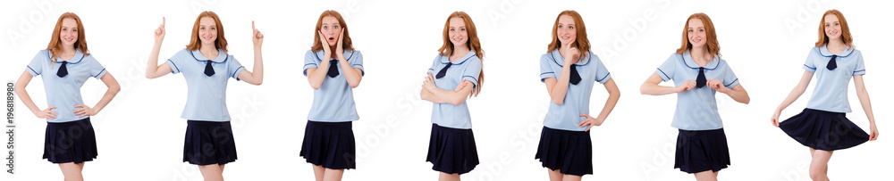 Schoolgirl isolated on the white