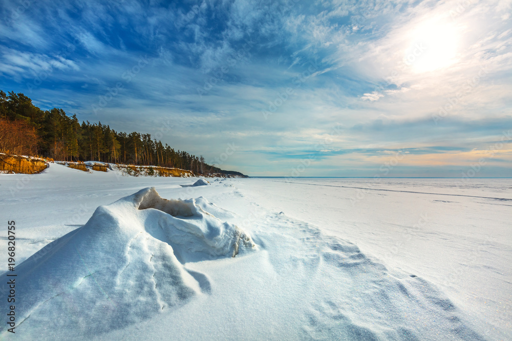 Winter landscape. The Ob River, Western Siberia