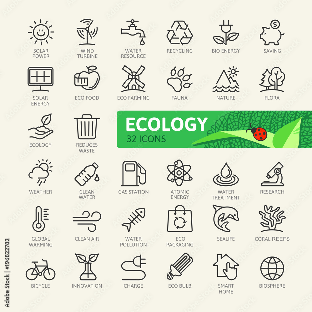 Ecology minimal thin line web icon set. Outline icons collection. Simple vector illustration