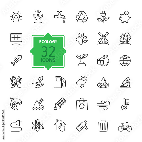 Ecology minimal thin line web icon set. Outline icons collection. Simple vector illustration