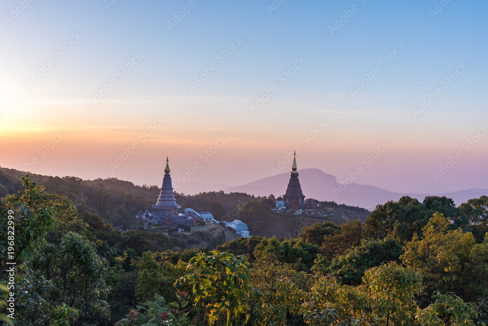 King and Queen Pagodas in mountain.