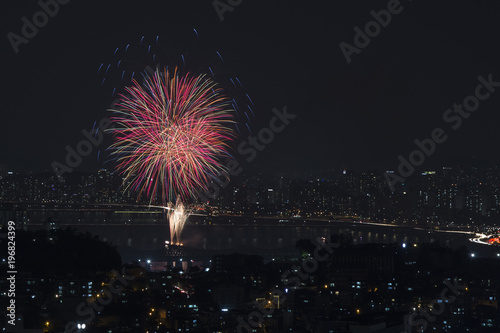 Beautiful colorful firework at night in Seoul © GEOLEE