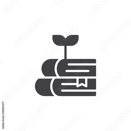 Plant growing on book vector icon. filled flat sign for mobile concept and web design. Knowledge simple solid icon. Symbol, logo illustration. Pixel perfect vector graphics