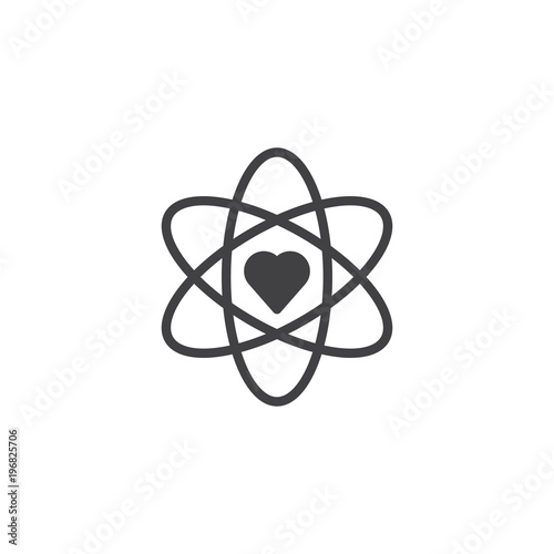 Atom and heart shape vector icon. filled flat sign for mobile concept and web design. Love science, chemistry simple solid icon. Symbol, logo illustration. 