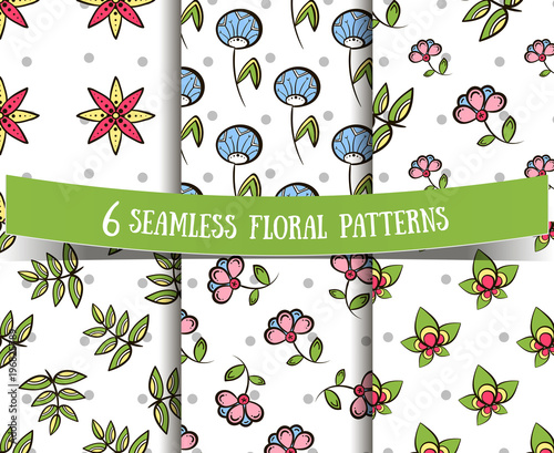 Set Of Floral Seamless Patterns