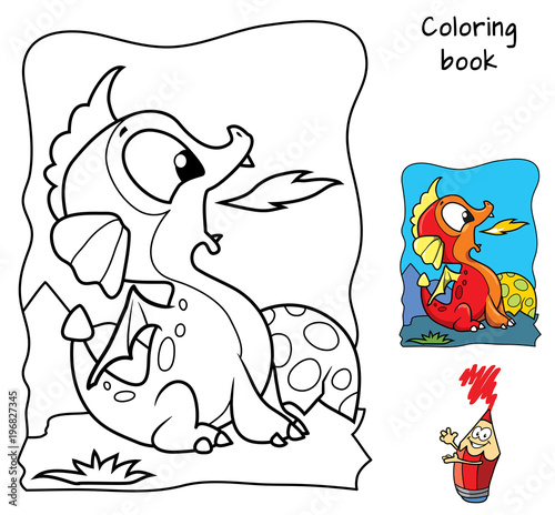 Cute newborn baby dragon. Coloring book. Cartoon vector illustration