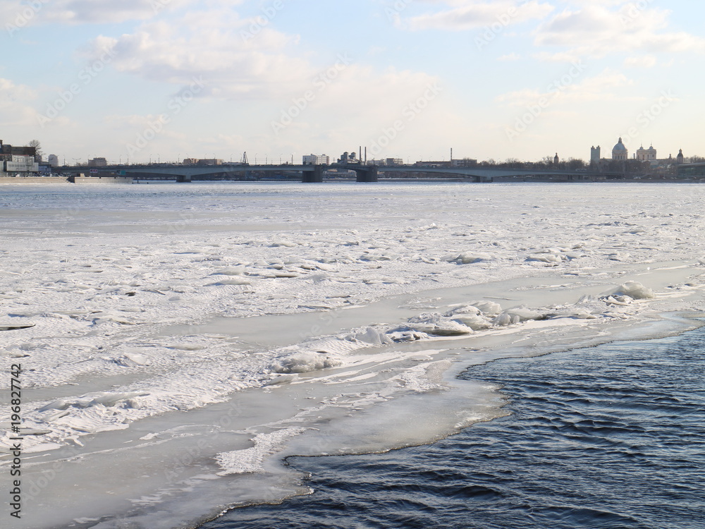 water and ice on a frozen river water and ice on a frozen river
