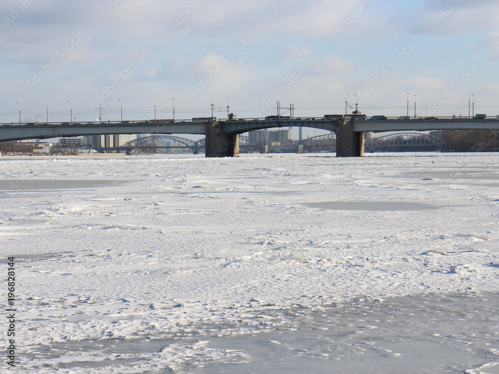 Fototapeta premium drawbridge across the frozen river