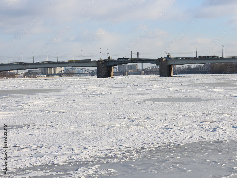 drawbridge across the frozen river