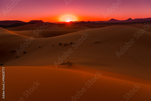 Sunset in the dunes of Erg Chebbi, Sahara Desert, Morocco