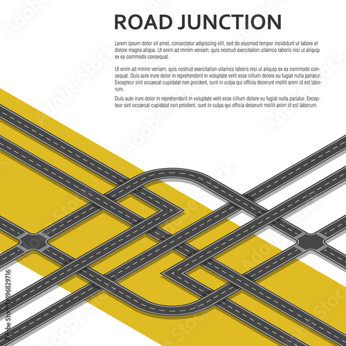 Isometric complex road junction with place for text. Top view.