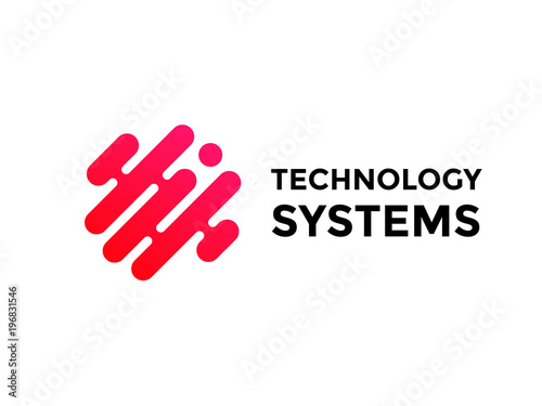Technology logo simple tech design. Vector creative abstract circle round red flow shape modern icon for construction technology or logo template for digital communication concept