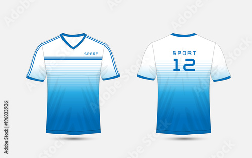 Blue and white lines layout football sport t-shirt, kits, jersey, shirt  design template