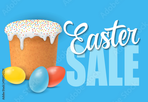 Easter sale lettering with panettone and eggs