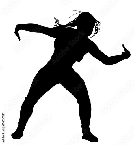 Modern style dancer vector silhouette illustration isolated on white background. Woman ballet performer. Sexy hip hop lady. 