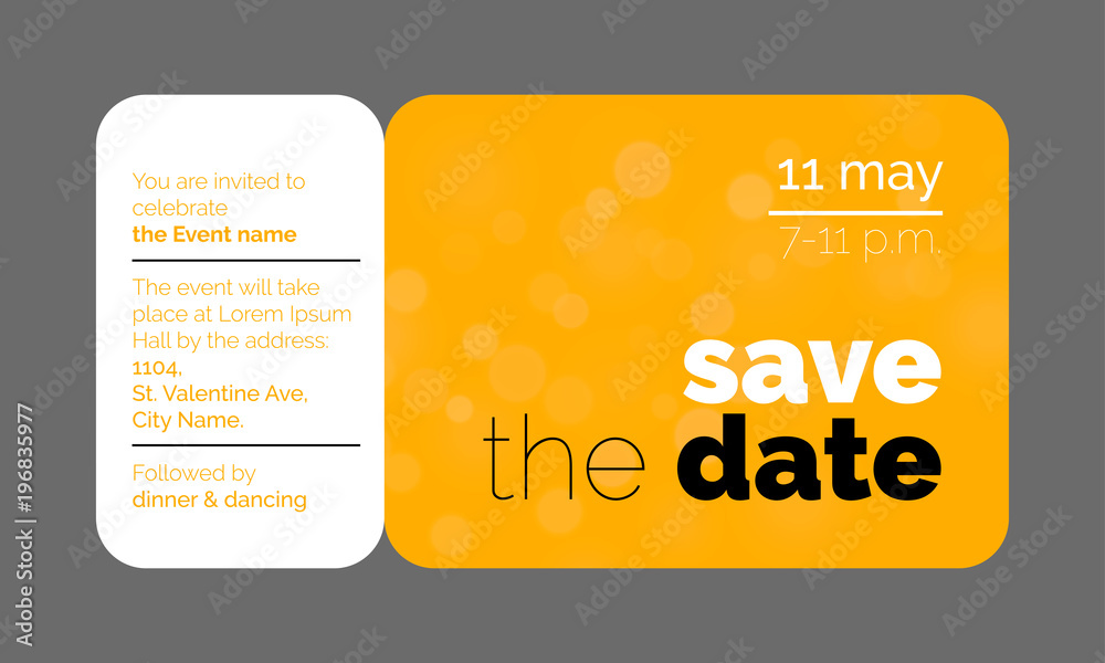 Save the Date wedding celebration invitation card creative template design. Vector wedding party event invitation ticket concept isolated on transparent background - obrazy, fototapety, plakaty 