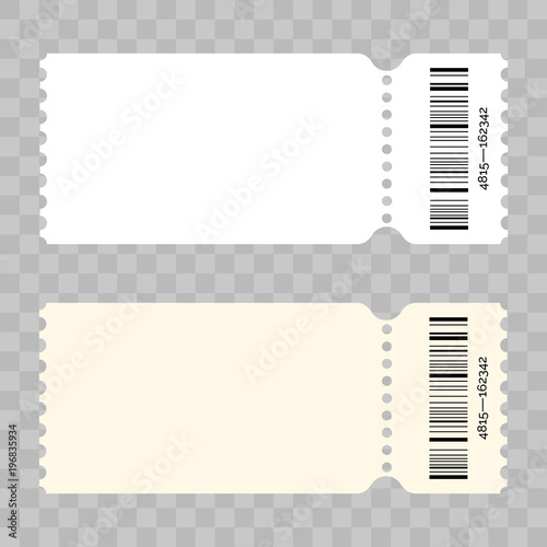 Ticket template modern trendy blank design. Vector admit ticket with barcode for cinema movie, music concert or festival and sport or club party admission pass