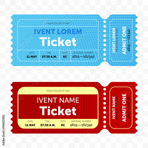 Ticket template modern trendy or retro creative design template. Vector admit ticket with date, seat and time for cinema, music concert or festival and sport event