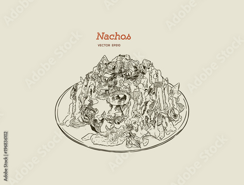 Isolated Detail Vintage Hand Drawn Food Sketch Illustration - Nachos