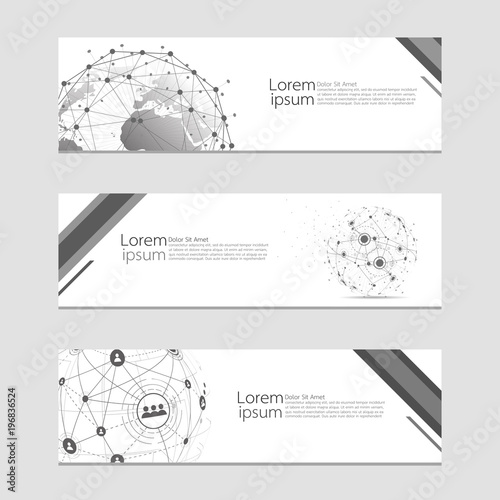 Set of modern abstract design web banners template. Global network connection. World map point and line composition concept of global business. Vector illustration