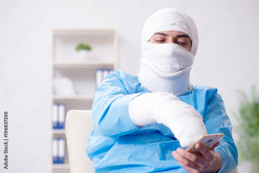 Man suffering from multiple broken bones and fractures Man suffering from multiple broken bones and fractures