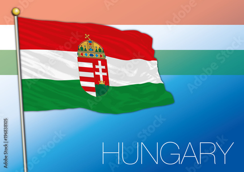 Hungary official flag isolated on the blue background, Europe