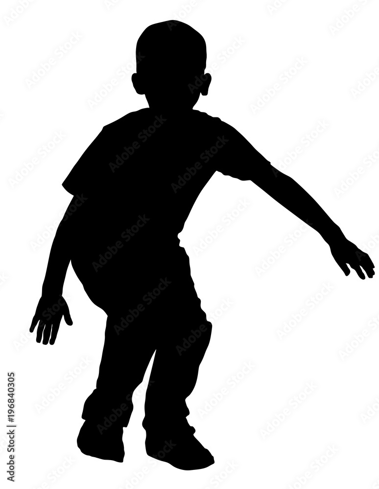Happy joyful kid, little boy doing exercises vector silhouette isolated on white background. Boy jumping and playing funny game. Spread hands widespread open position. Smiling child enjoy trampoline Happy joyful kid, little boy doing exercises vector silhouette isolated on white background. Boy jumping and playing funny game. Spread hands widespread open position. Smiling child enjoy trampoline