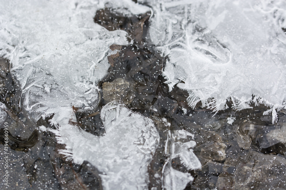 Naklejka premium A frozen pool with broken ice.