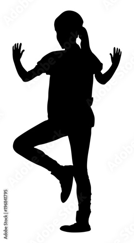 Young woman in yoga pose vector silhouette illustration isolated on white background. Candle pose standing. Young woman exercises yoga. Zen, mantra, wellness.