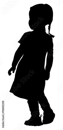Little cute girl silhouette isolated on white background.