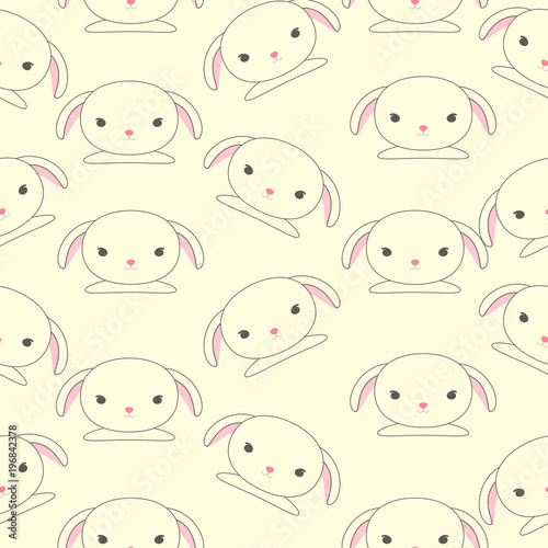 Seamless cute rabbit pattern on yellow background  pastel color. Old paper vintage concept