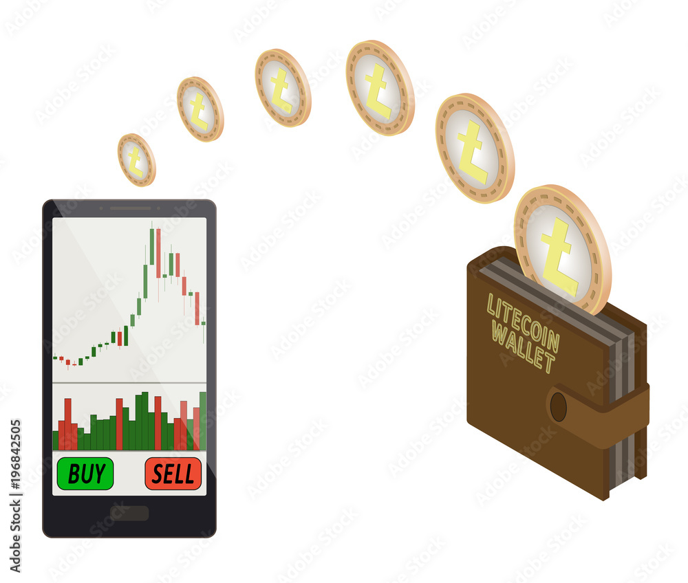 Naklejka premium transfer litecoin coins in the electronic wallet