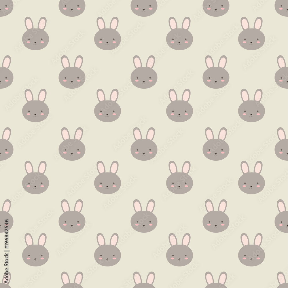 Seamless pattern cute rabbit on paper background, vintage style.