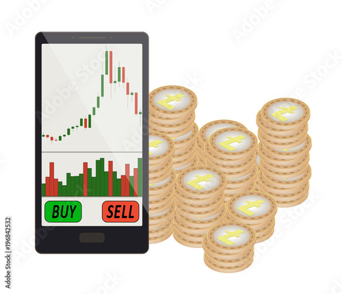 coins litecoin to the right of the phone